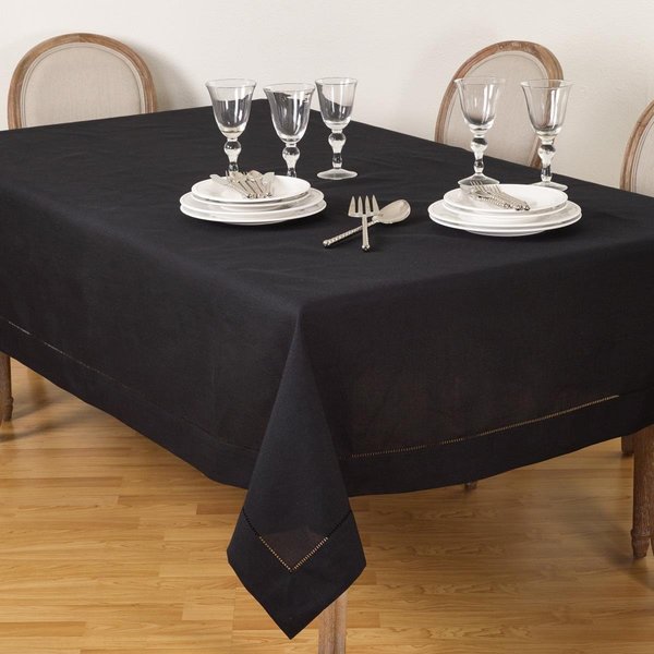 Saro Lifestyle SARO  70 x 140 in. Rectangle Classic Hemstitch Border Tablecloth  Black 6304.BK70140B